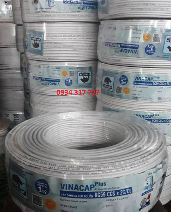 Cáp đồng trục RG59+2C, CCS/CU - Vinacap, 200m/cuộn
